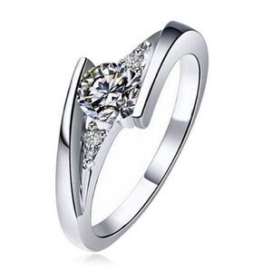 NWT White Gold Plated CZ Solitaire Ring